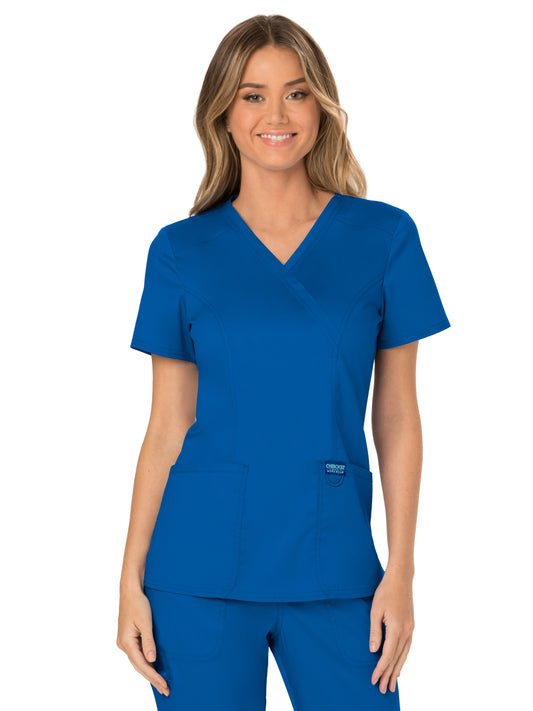 Women's 2-Pocket Mock Wrap Top - WW610 - Royal