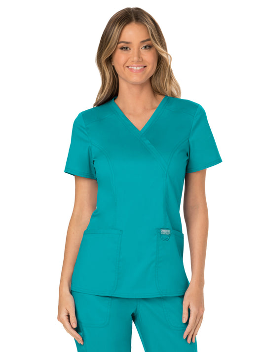 Women's 2-Pocket Mock Wrap Top - WW610 - Teal Blue