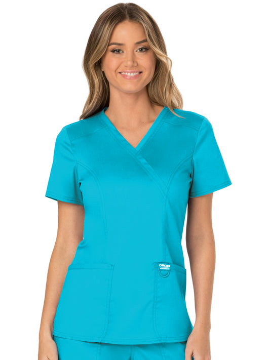 Women's 2-Pocket Mock Wrap Top - WW610 - Turquoise