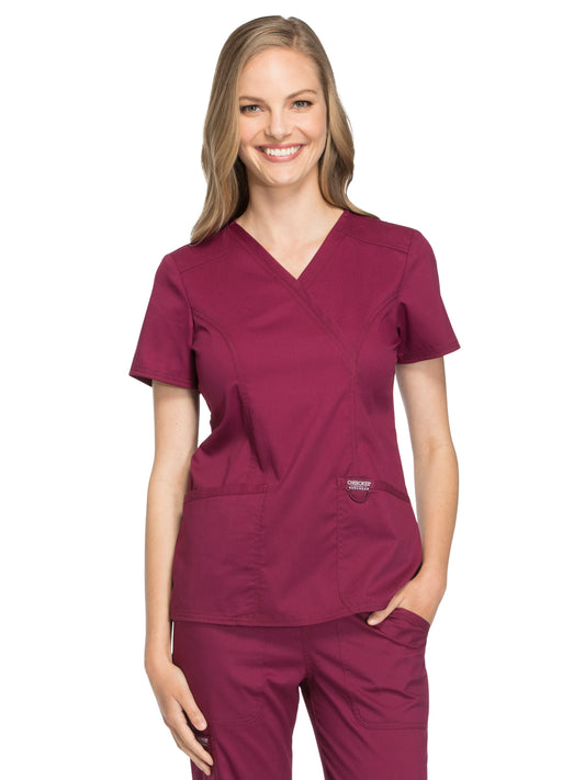 Women's 2-Pocket Mock Wrap Top - WW610 - Wine