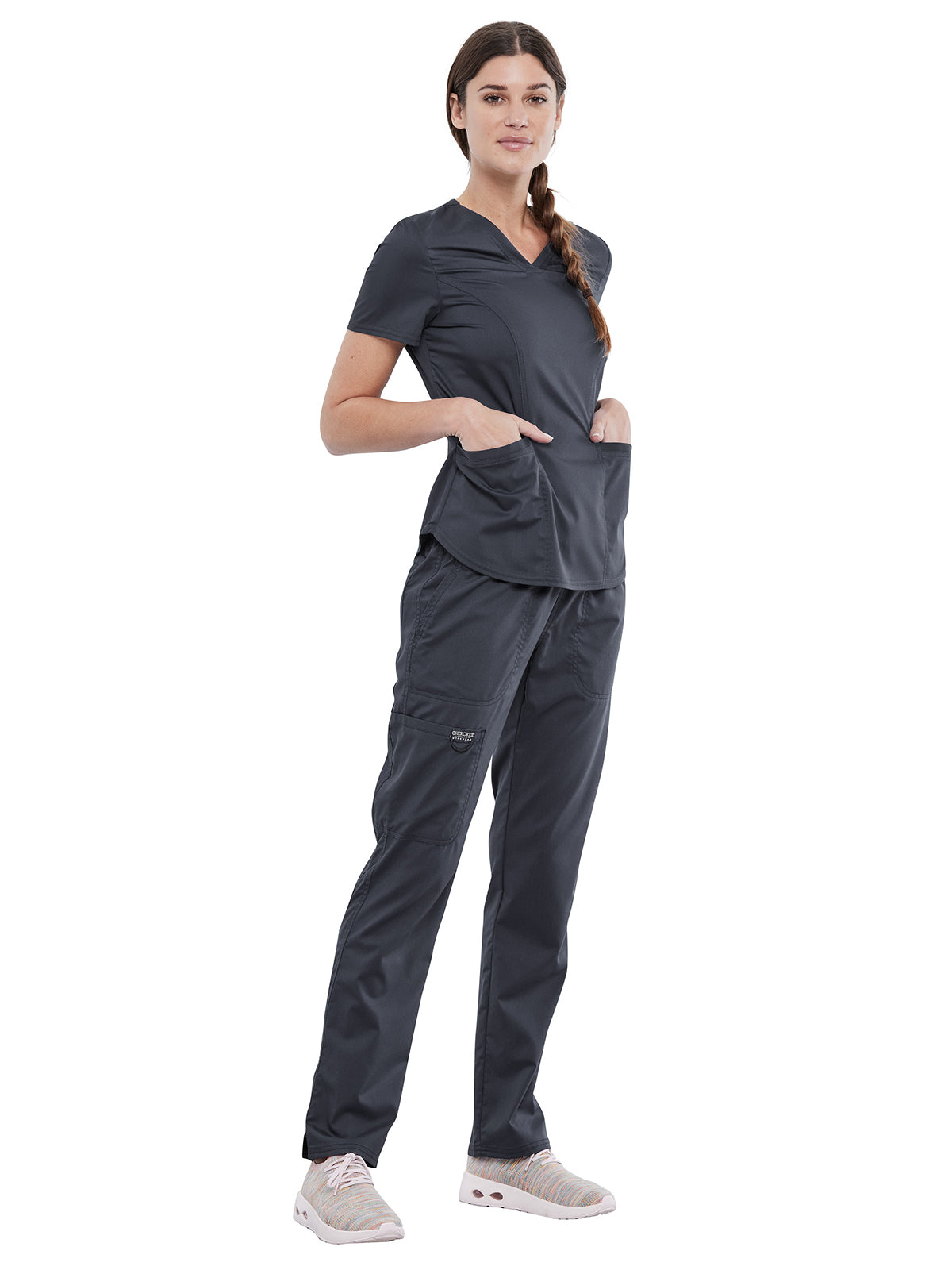 Women's 2-Pocket V-Neck Top - WW612 - Pewter