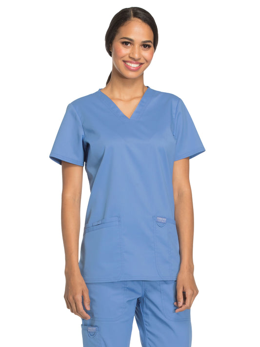 Women's 3-Pocket V-Neck Top - WW620 - Ciel