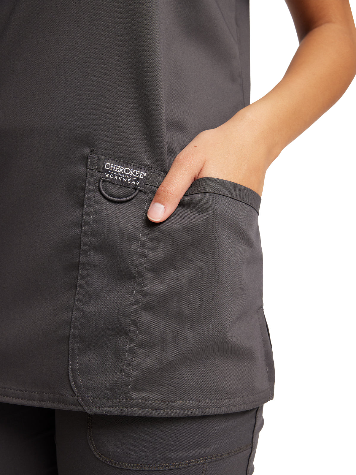 Women's 3-Pocket V-Neck Top - WW620 - Pewter