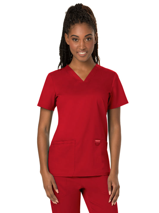 Women's 3-Pocket V-Neck Top - WW620 - Red