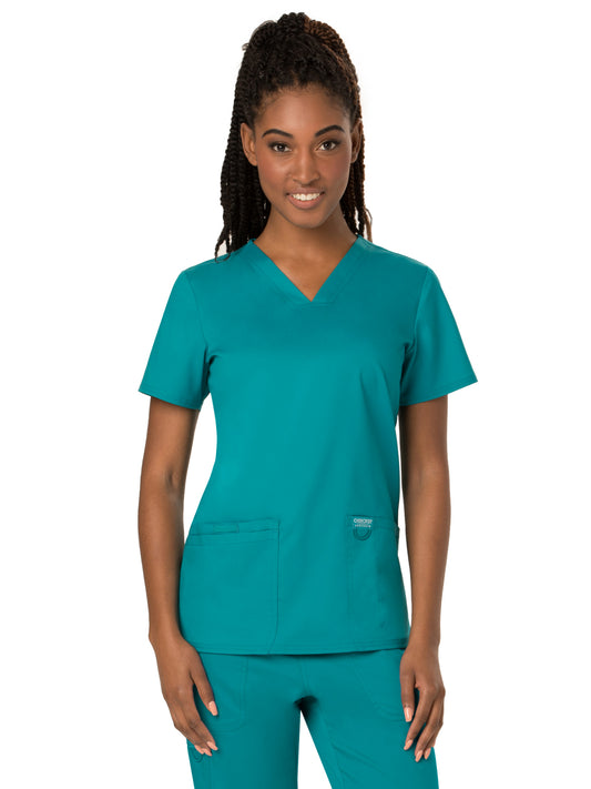 Women's 3-Pocket V-Neck Top - WW620 - Teal Blue