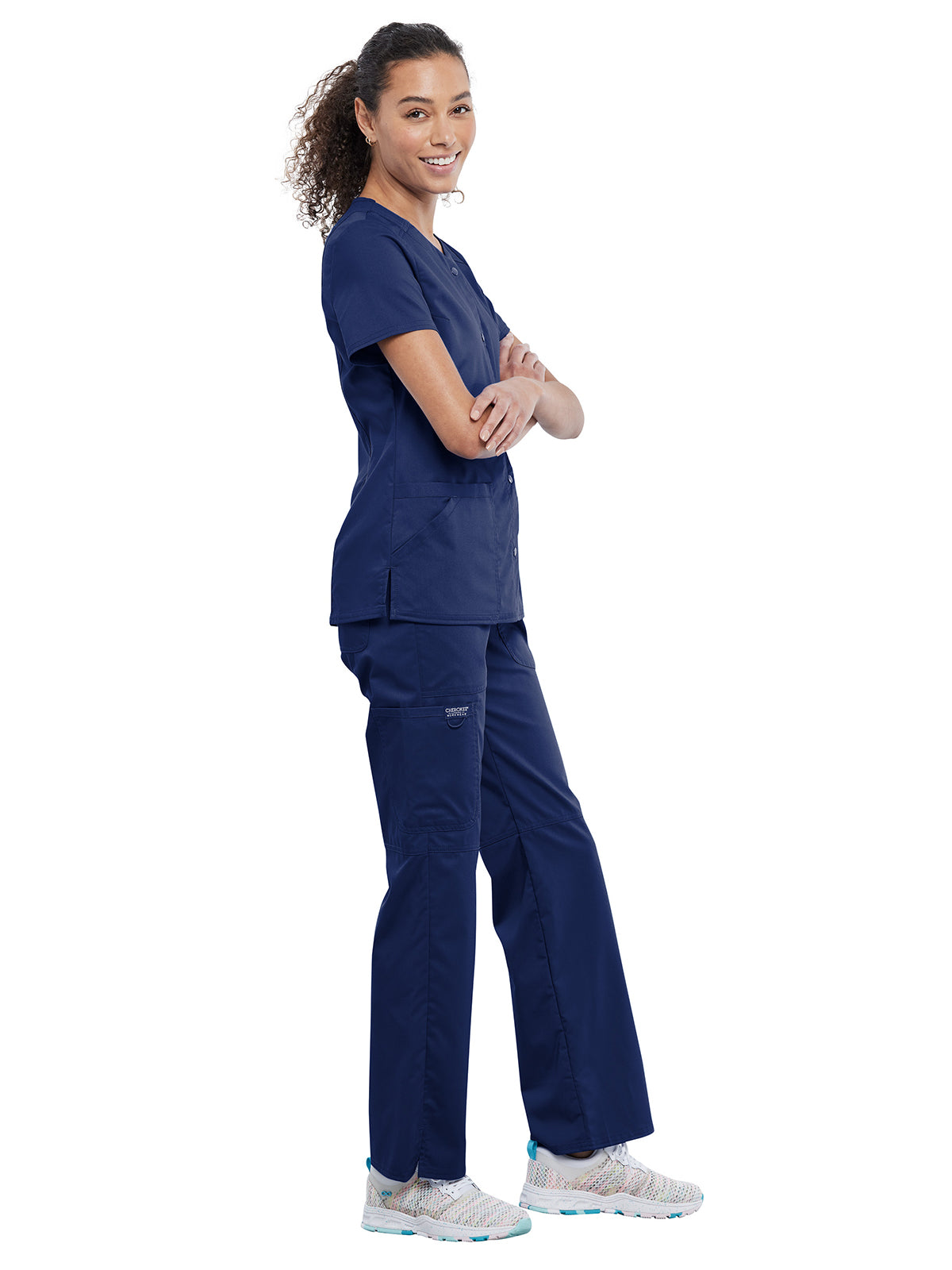 Women's 4-Pocket Snap Front V-Neck Top - WW622 - Navy