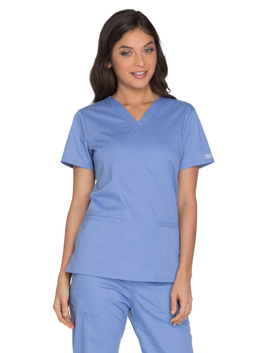 Women's 3-Pocket V-Neck Top - WW630 - Ciel