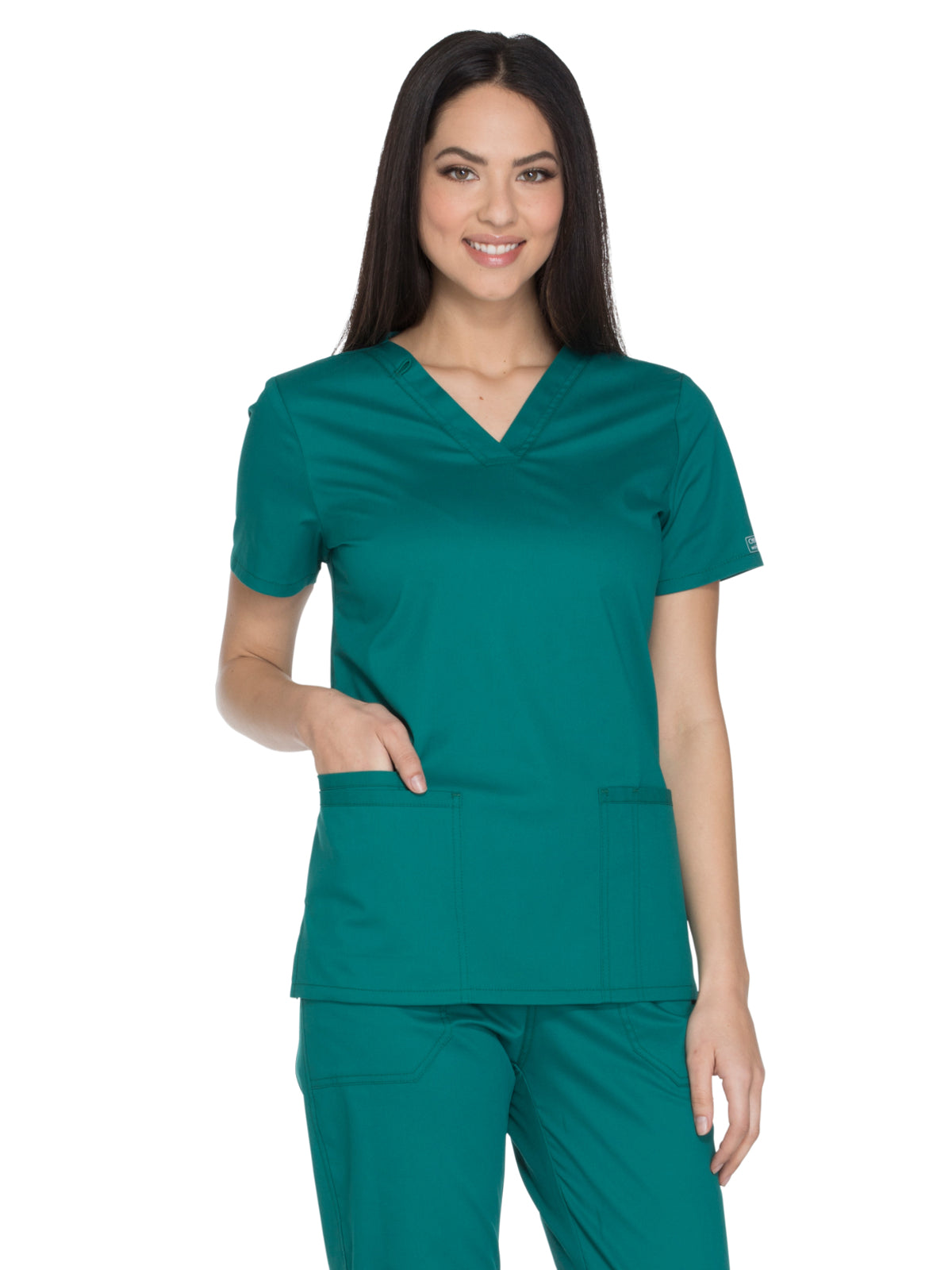 Women's 3-Pocket V-Neck Top - WW630 - Hunter