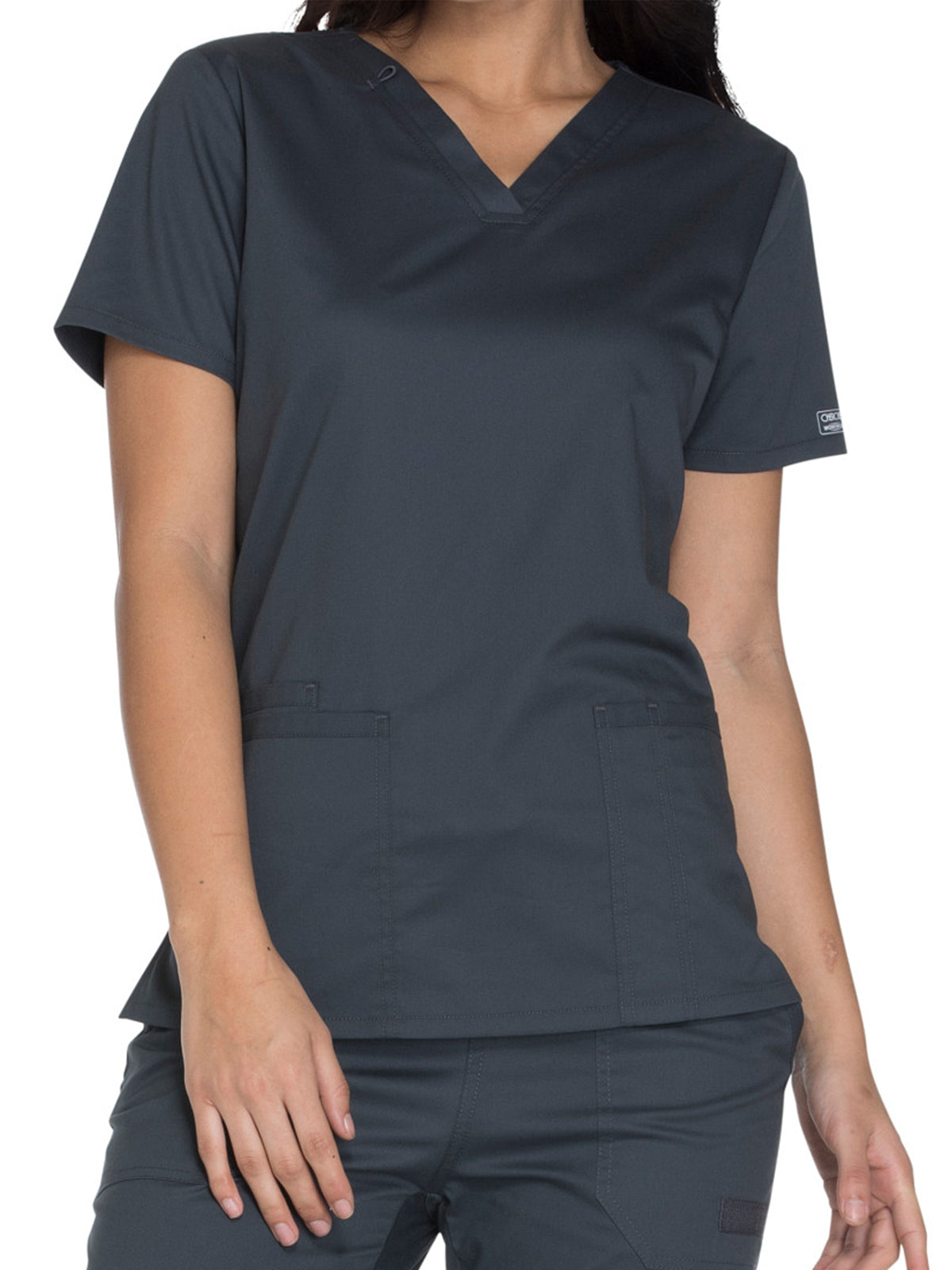 Women's 3-Pocket V-Neck Top - WW630 - Pewter