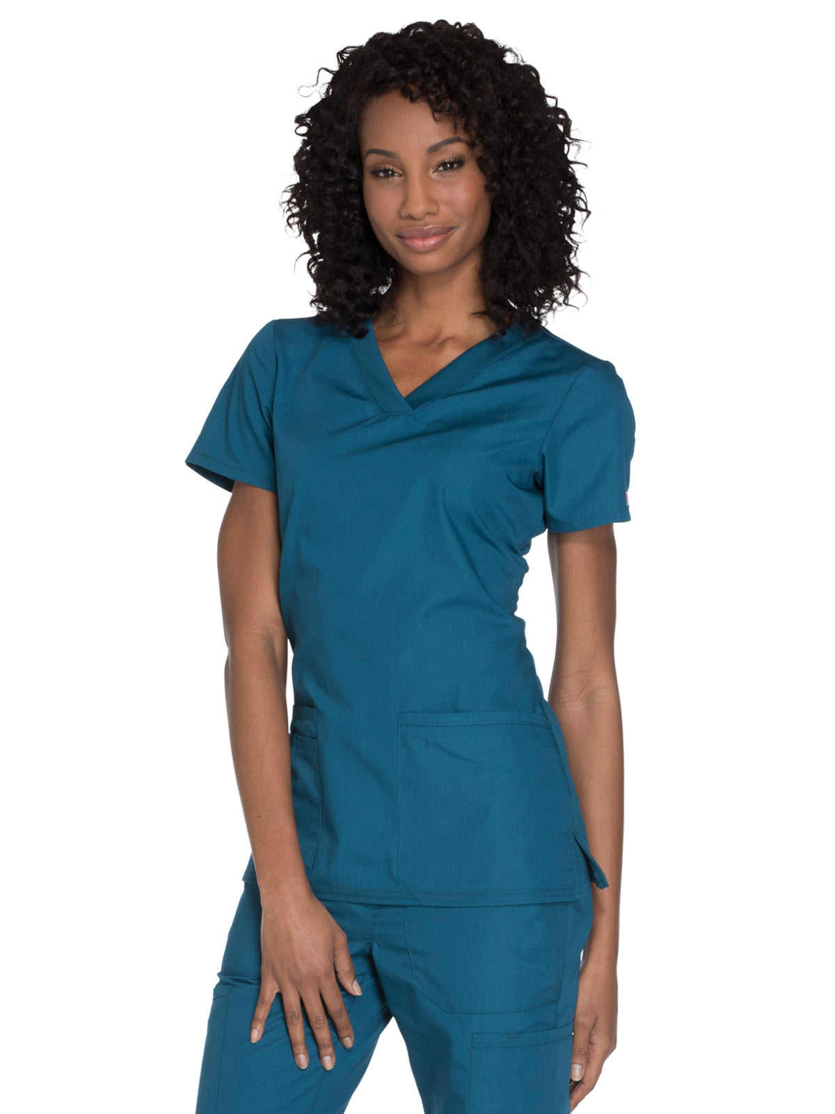 Women's 2-Pocket V-Neck Top - WW645 - Caribbean Blue