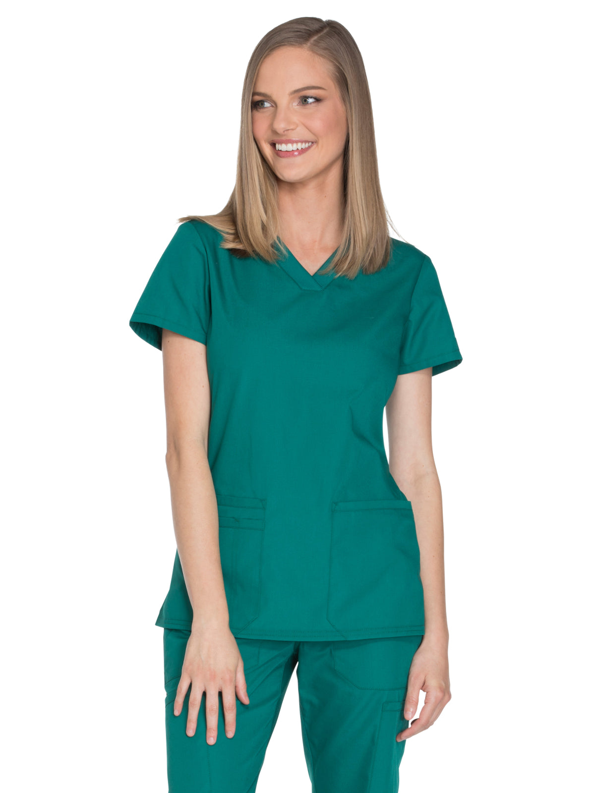 Women's 2-Pocket V-Neck Top - WW645 - Hunter