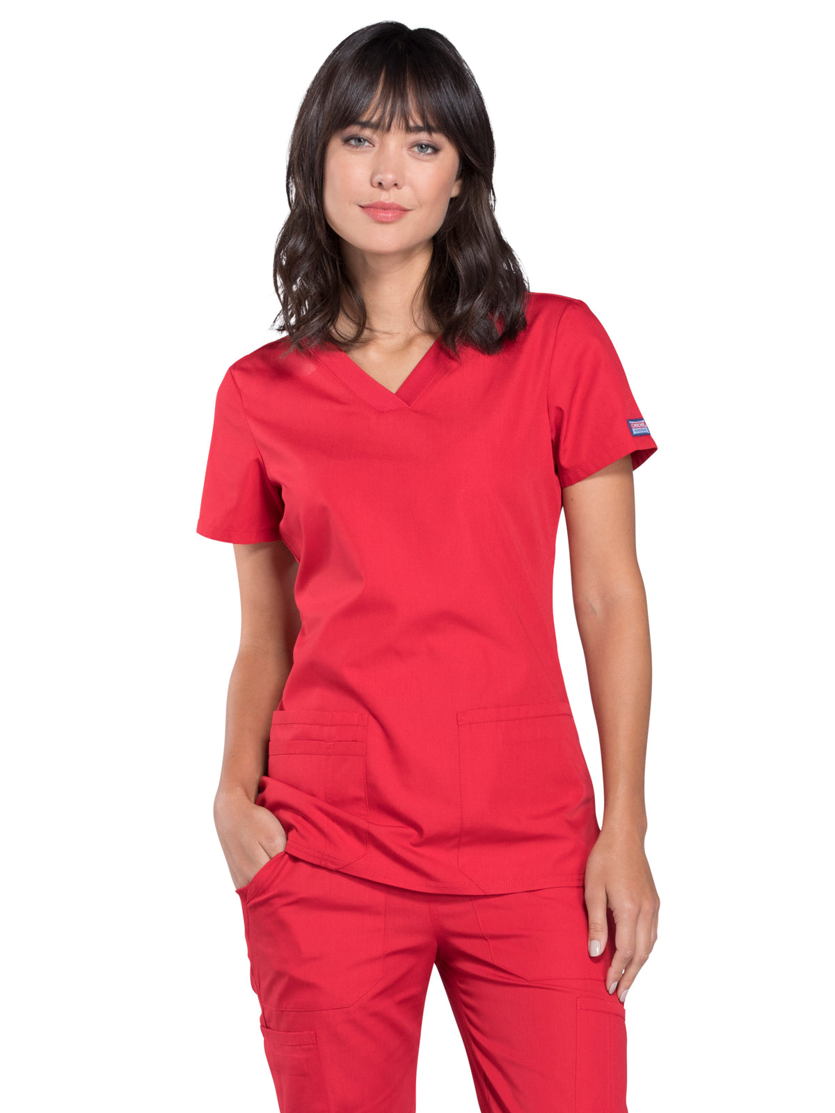 Women's 2-Pocket V-Neck Top - WW645 - Red