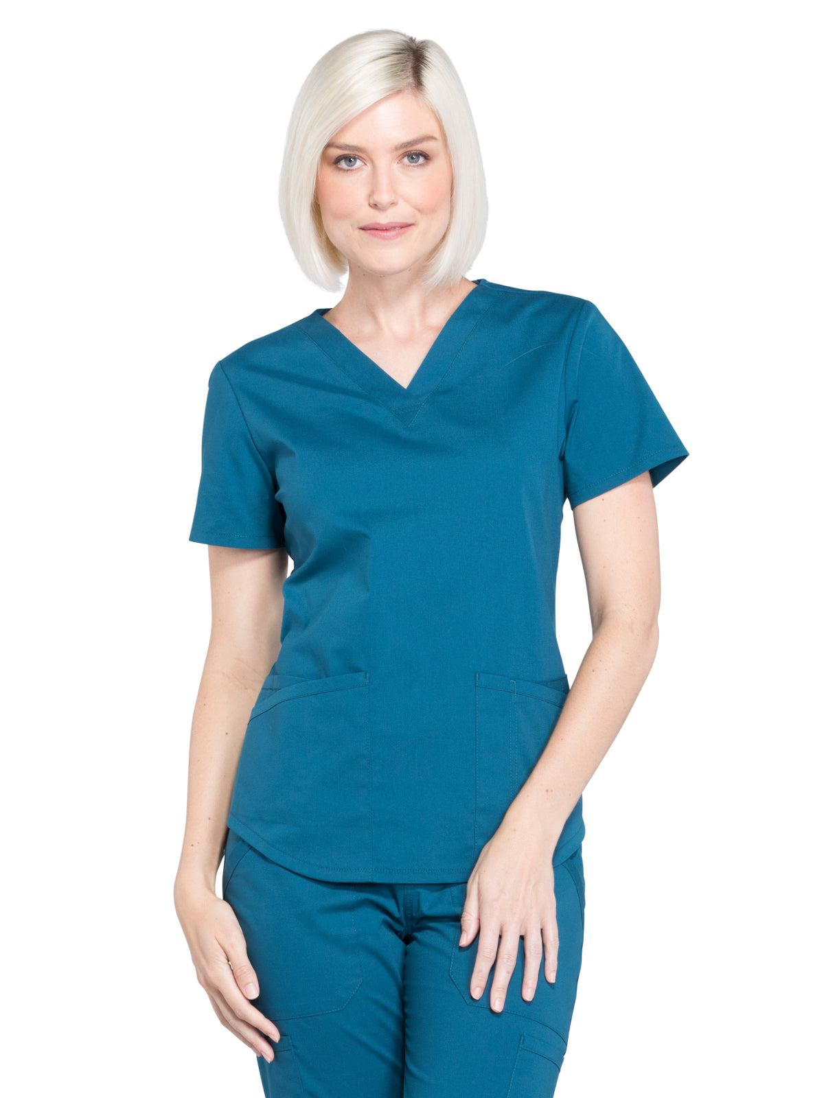 Women's 3-Pocket V-Neck Top - WW665 - Caribbean Blue