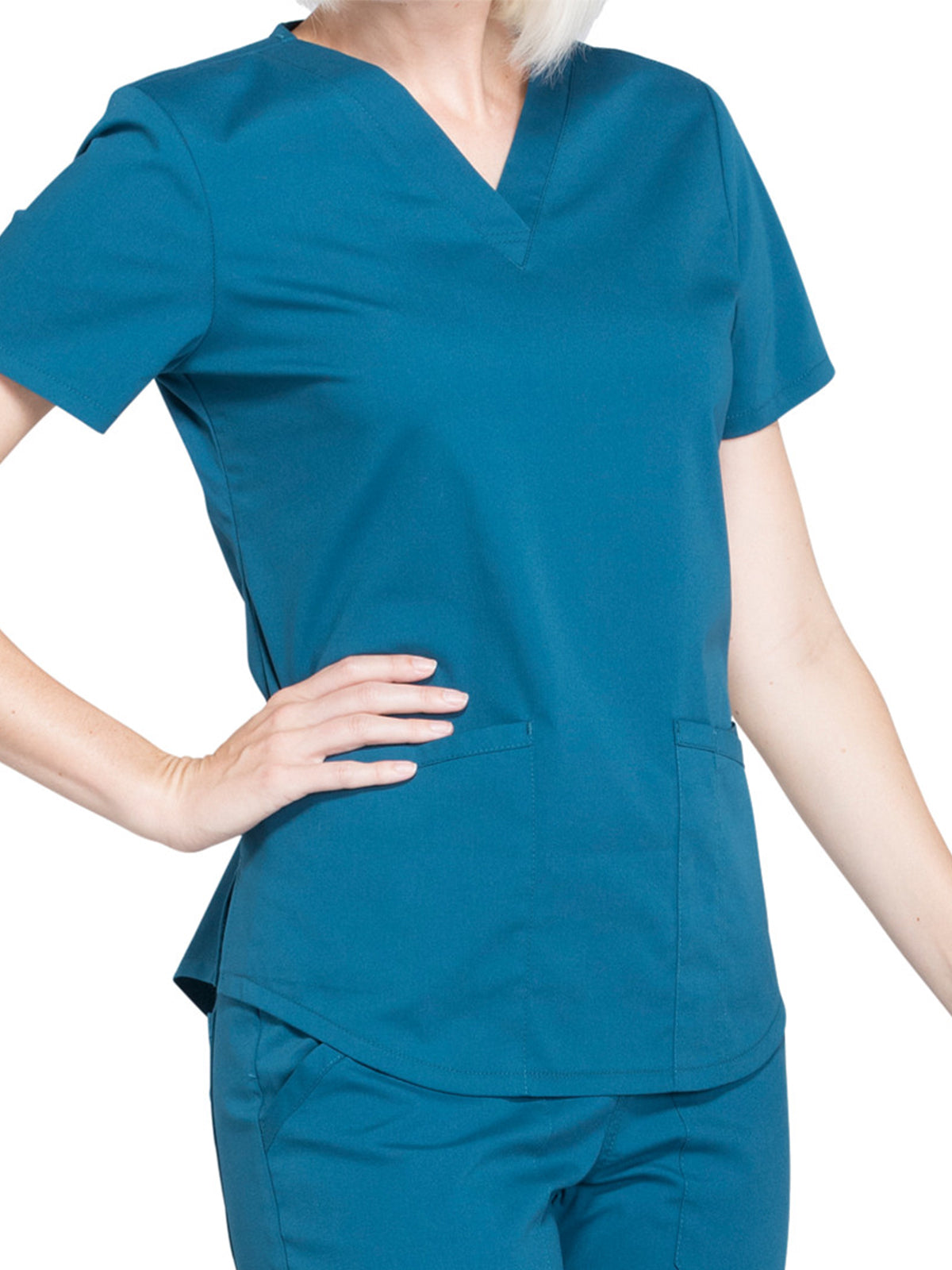 Women's 3-Pocket V-Neck Top - WW665 - Caribbean Blue