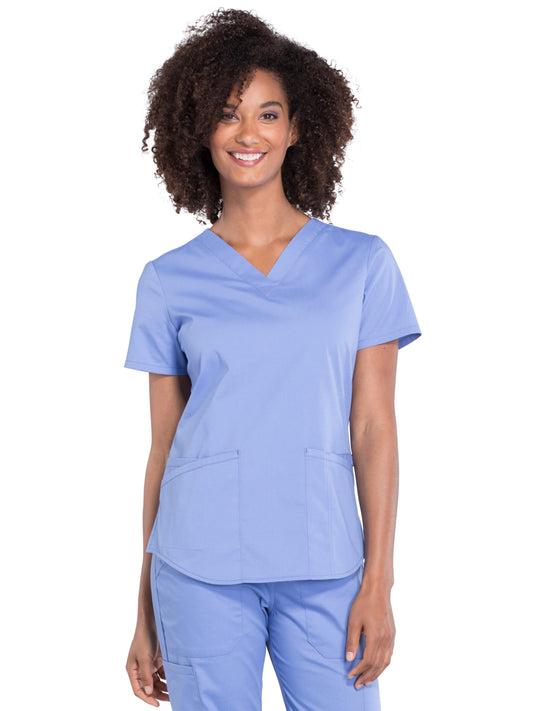 Women's 3-Pocket V-Neck Top - WW665 - Ciel Blue