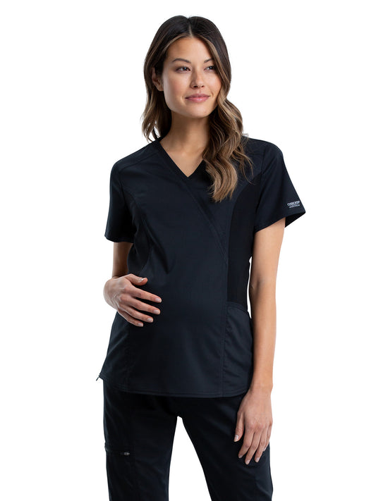 Women's 2-Pocket Maternity Mock Wrap Top - WW688 - Black