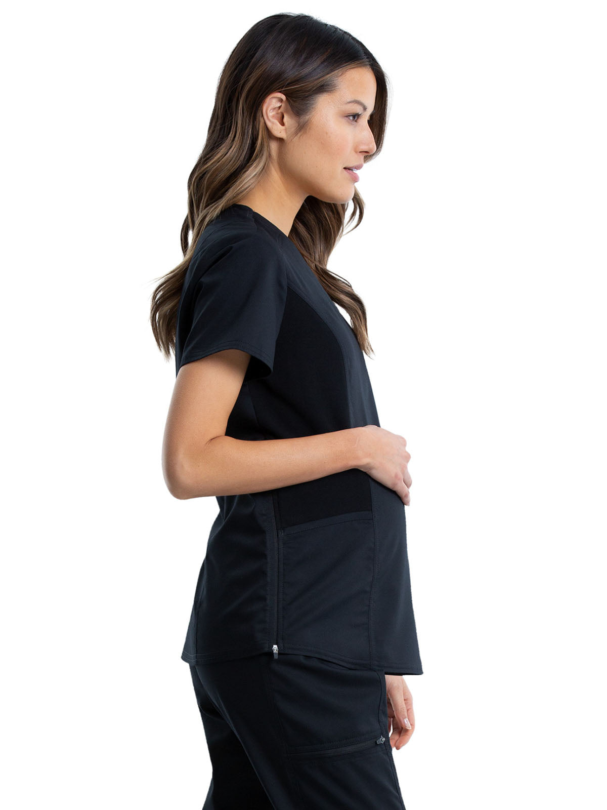 Women's 2-Pocket Maternity Mock Wrap Top - WW688 - Black