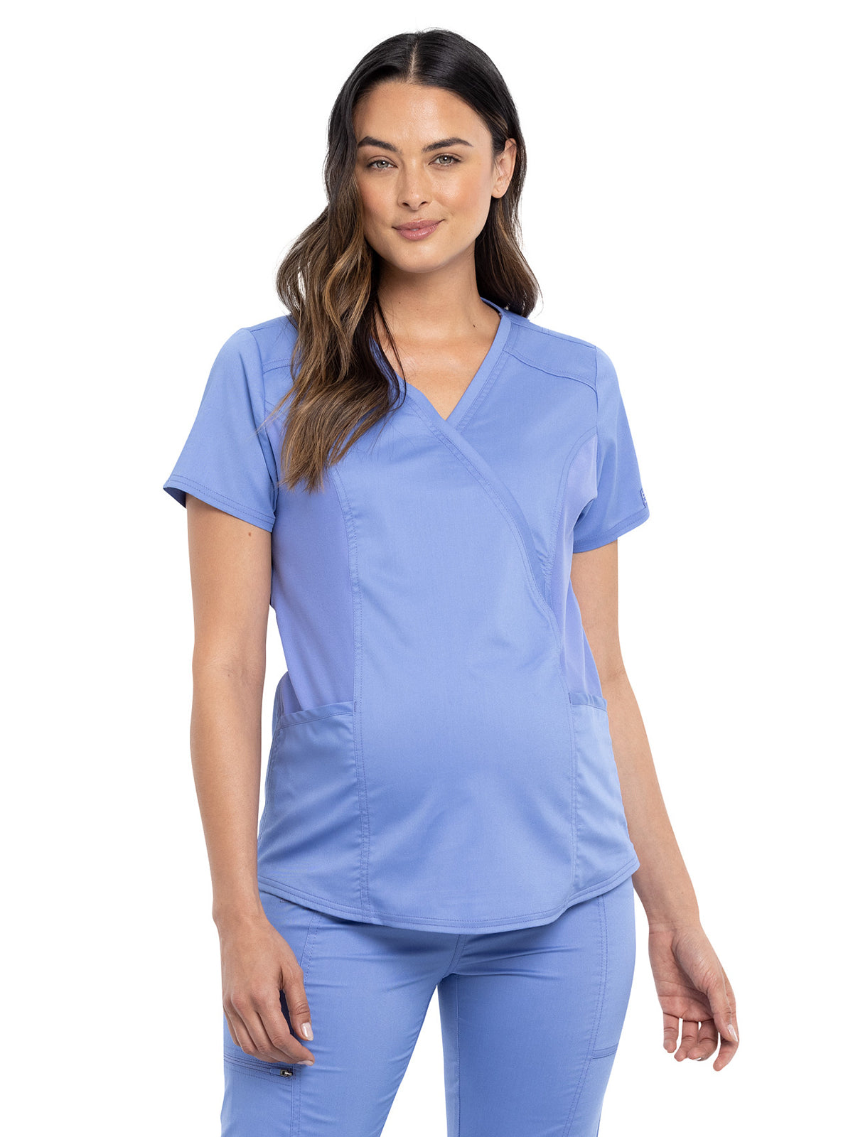 Women's 2-Pocket Maternity Mock Wrap Top - WW688 - Ciel