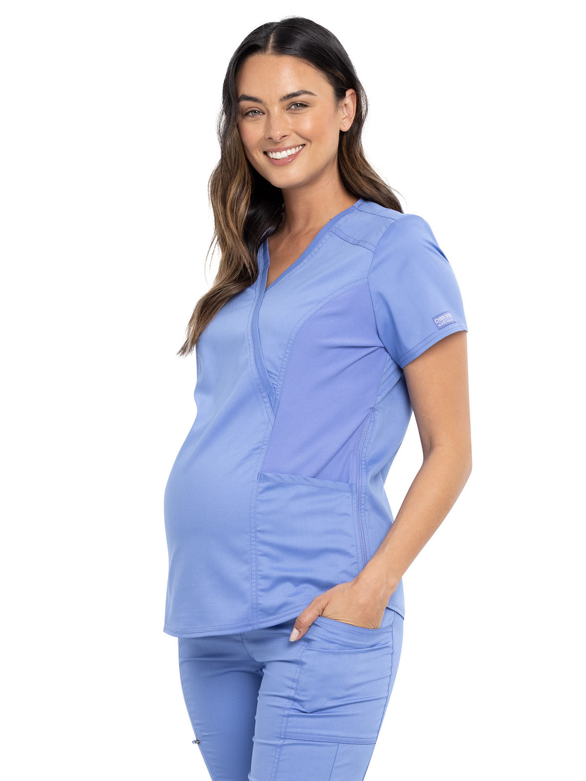 Women's 2-Pocket Maternity Mock Wrap Top - WW688 - Ciel