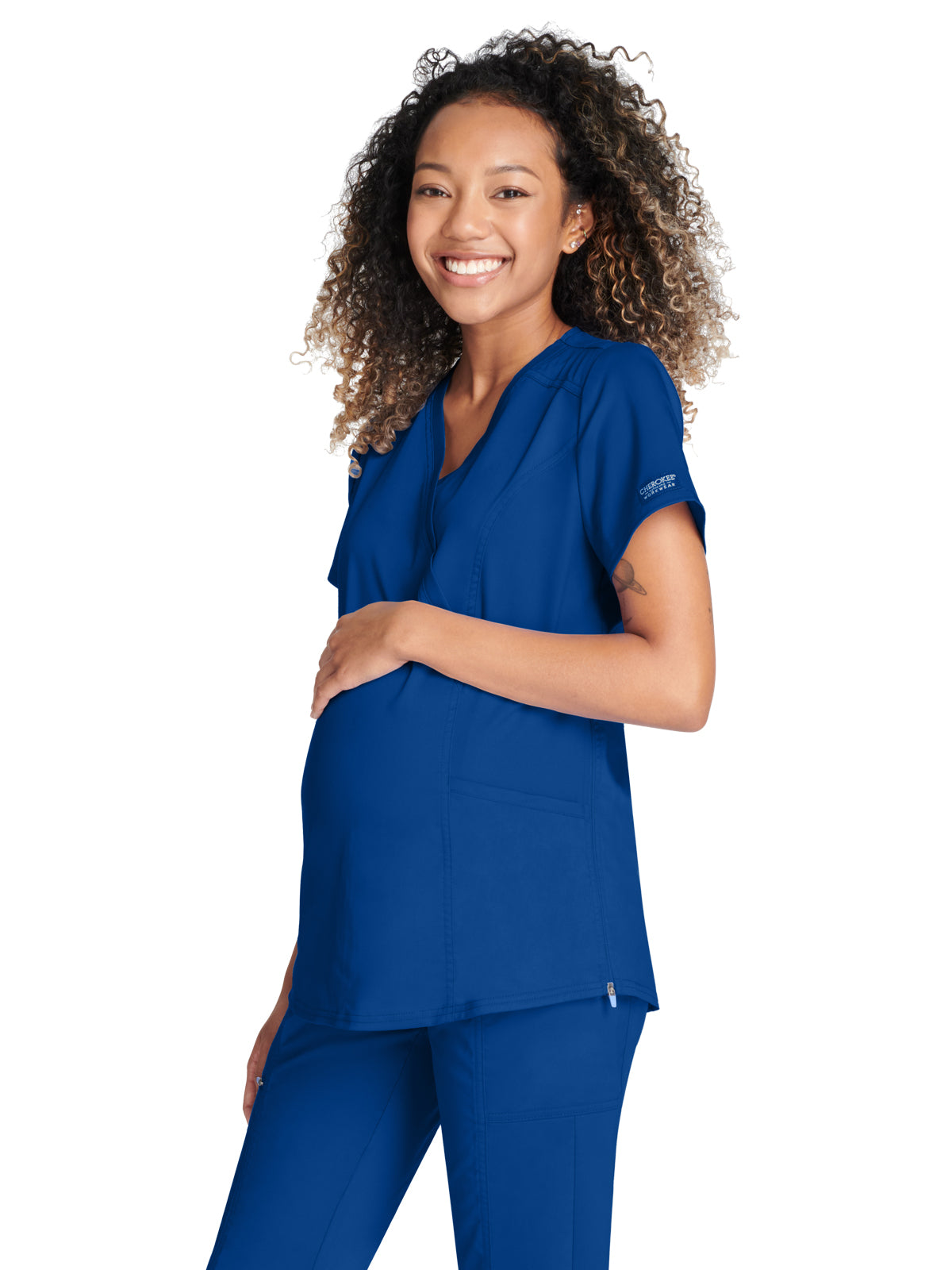 Women's 2-Pocket Maternity Mock Wrap Top - WW688 - Galaxy Blue