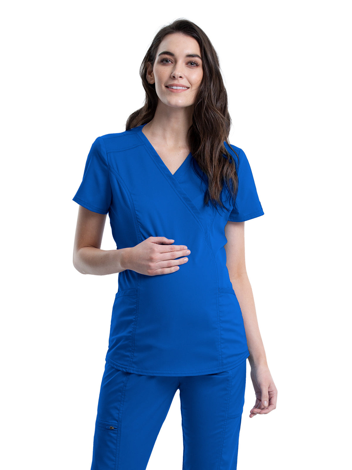 Women's 2-Pocket Maternity Mock Wrap Top - WW688 - Royal