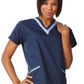 Women's Double V-Neck Tunic - 7578 - Navy w/ Ciel Blue