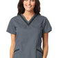 Women's Double V-Neck Tunic - 7579 - Pewter w/ Black