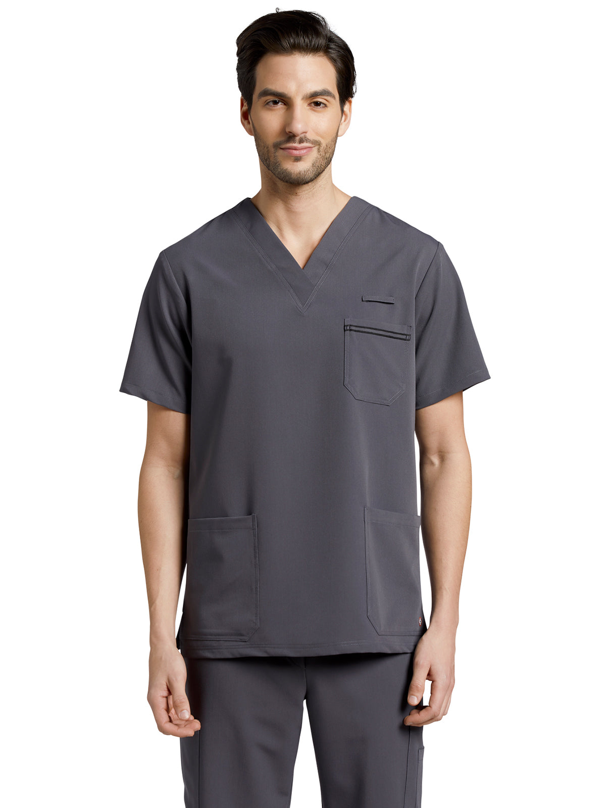 Men's 3-Pocket Stripe Detail Chest Pocket V-Neck Top - 2207 - Dark Pewter