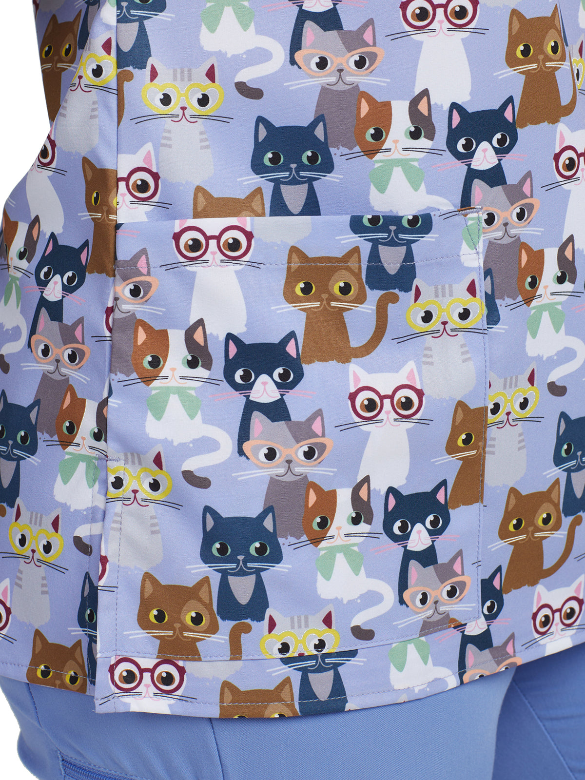 Women's 3-Pocket V-Neck Printed Top - 618 - Curious Cats
