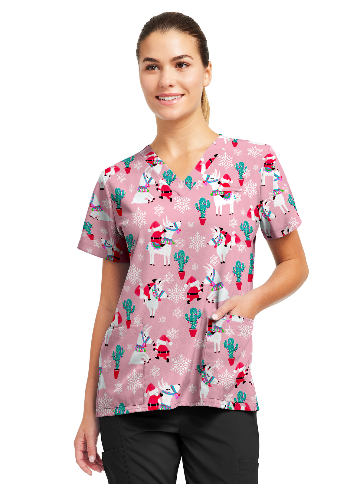 Women's 3-Pocket V-Neck Printed Top - 618 - Desert Snow