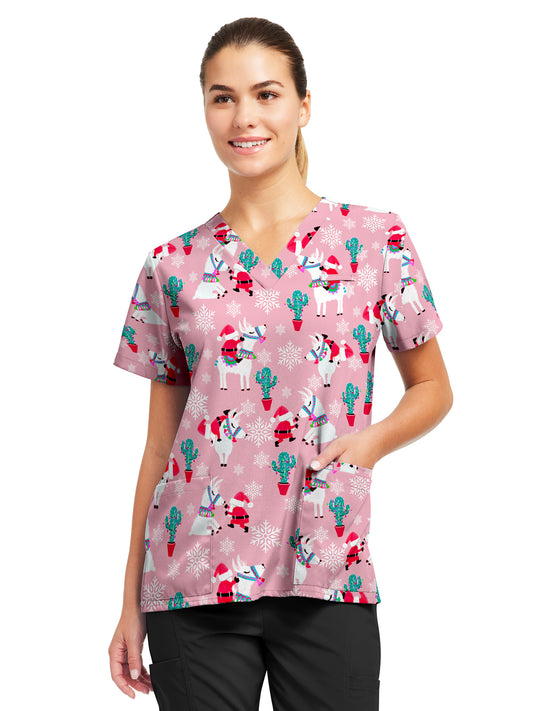 Women's 3-Pocket V-Neck Printed Top - 618 - Desert Snow