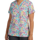 Women's 3-Pocket V-Neck Printed Top - 618 - Flower Meadow