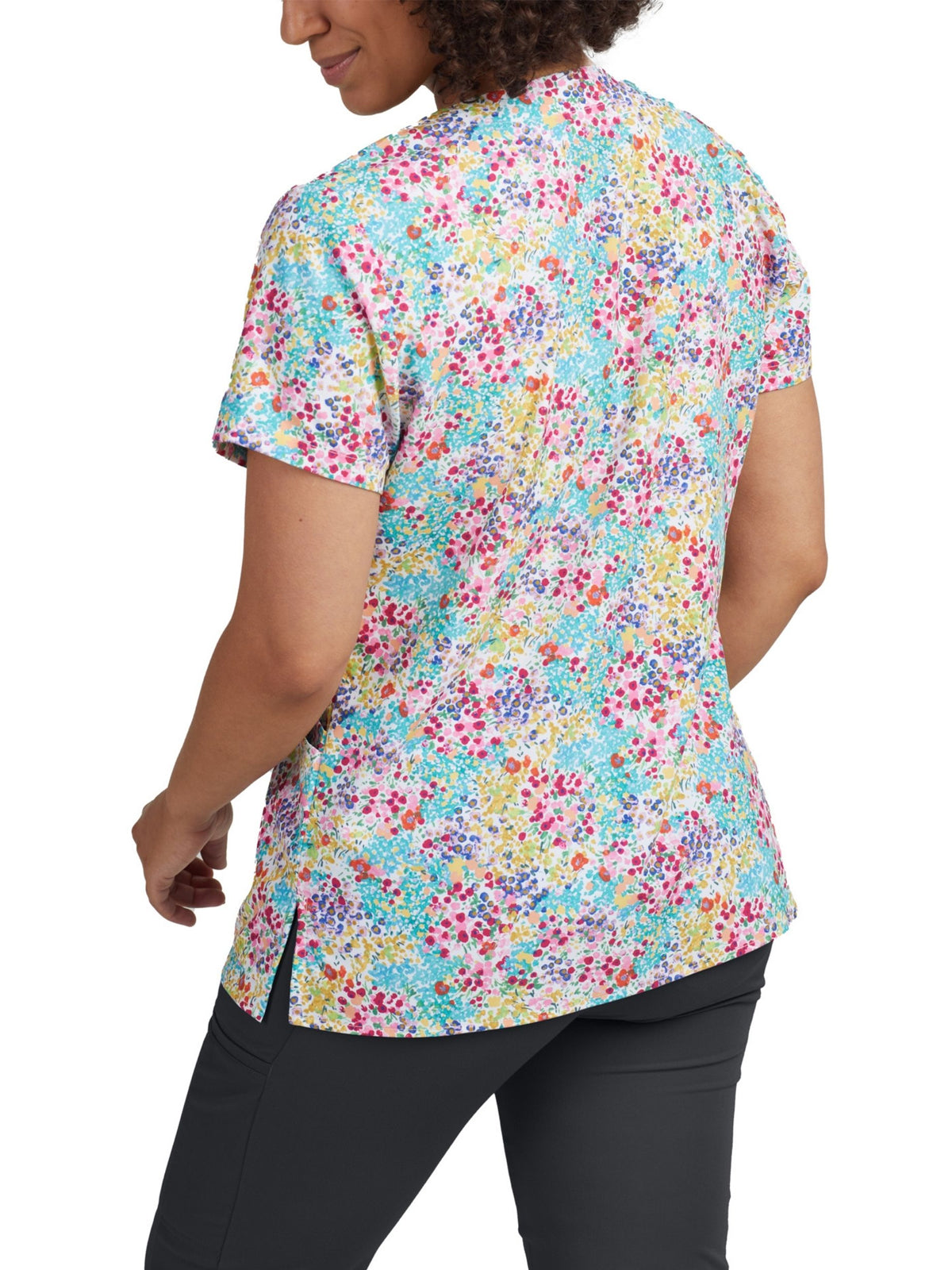 Women's 3-Pocket V-Neck Printed Top - 618 - Flower Meadow