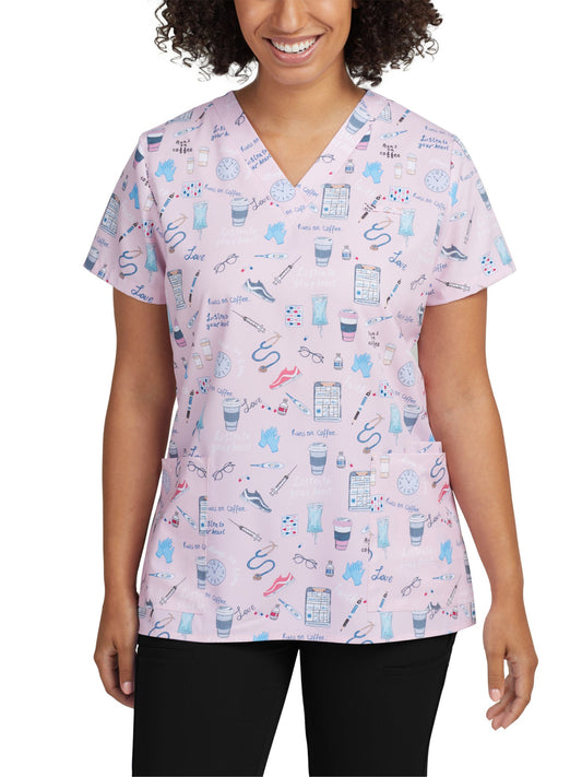 Women's 3-Pocket V-Neck Printed Top - 618 - On the Go