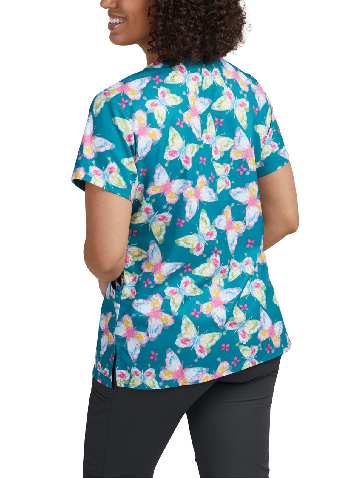 Women's 3-Pocket V-Neck Printed Top - 618 - Painted Butterflies