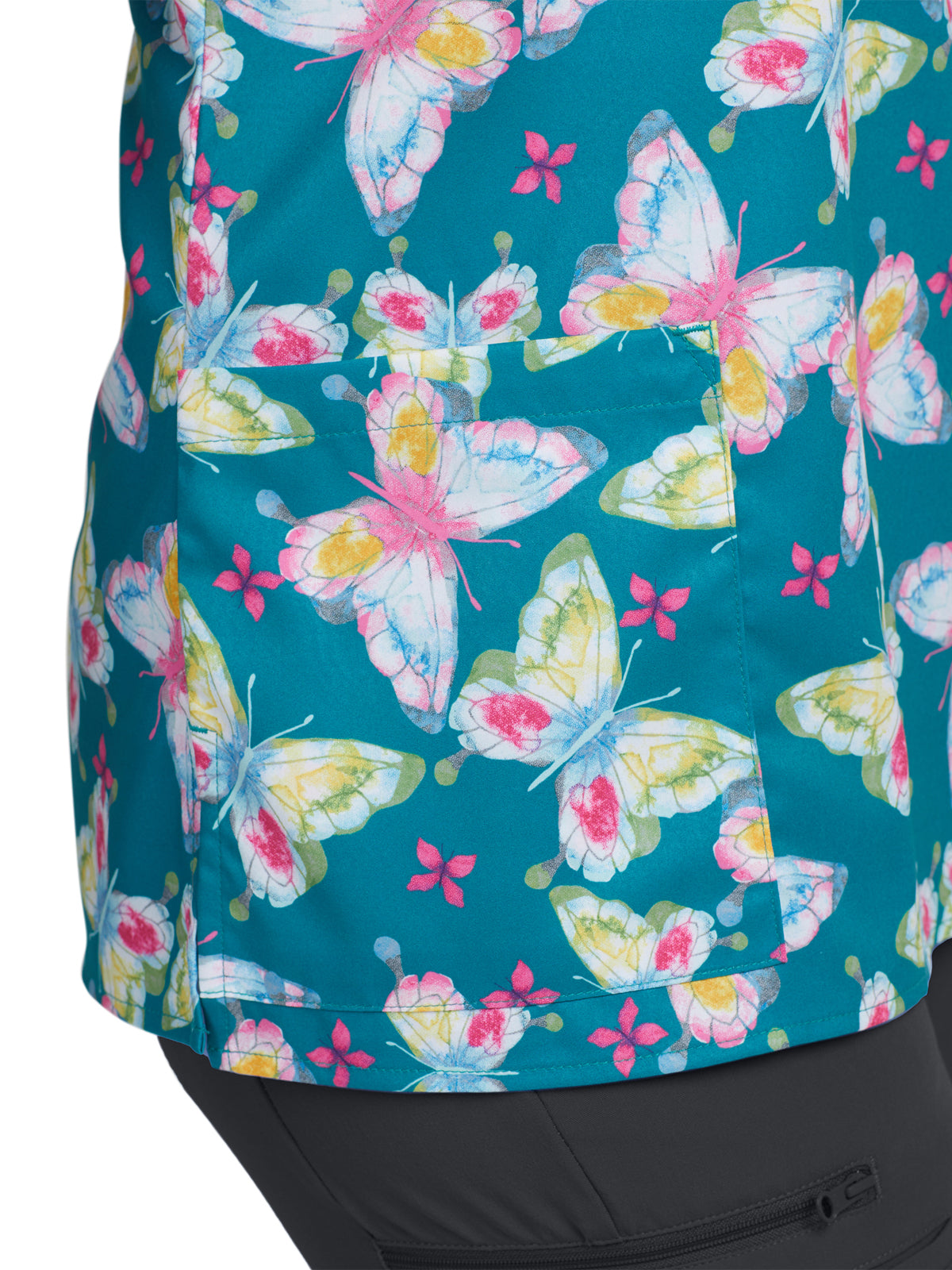 Women's 3-Pocket V-Neck Printed Top - 618 - Painted Butterflies