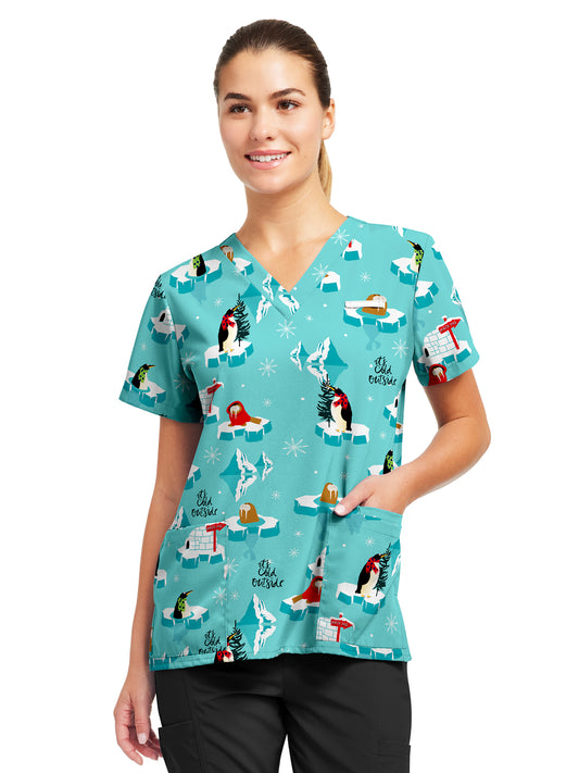 Women's 3-Pocket V-Neck Printed Top - 618 - Polar Plunge