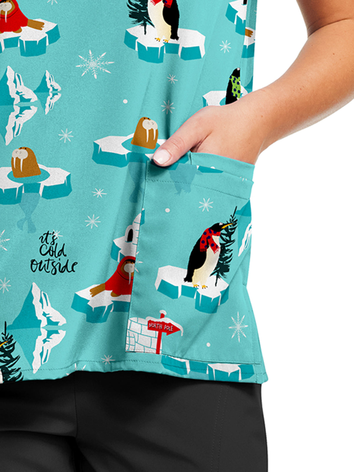 Women's 3-Pocket V-Neck Printed Top - 618 - Polar Plunge
