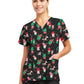 Women's 3-Pocket V-Neck Printed Top - 618 - Santa's Helpers