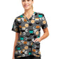 Women's 3-Pocket V-Neck Printed Top - 618 - Spooky Lollipops