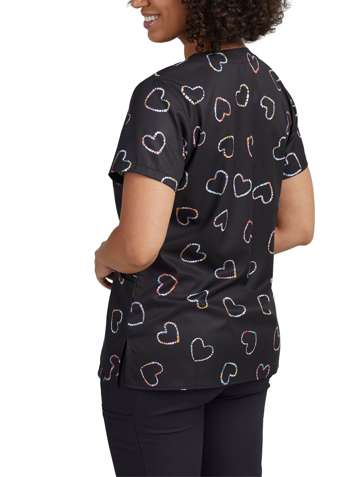 Women's 3-Pocket V-Neck Printed Top - 618 - Tie-Dye Hearts