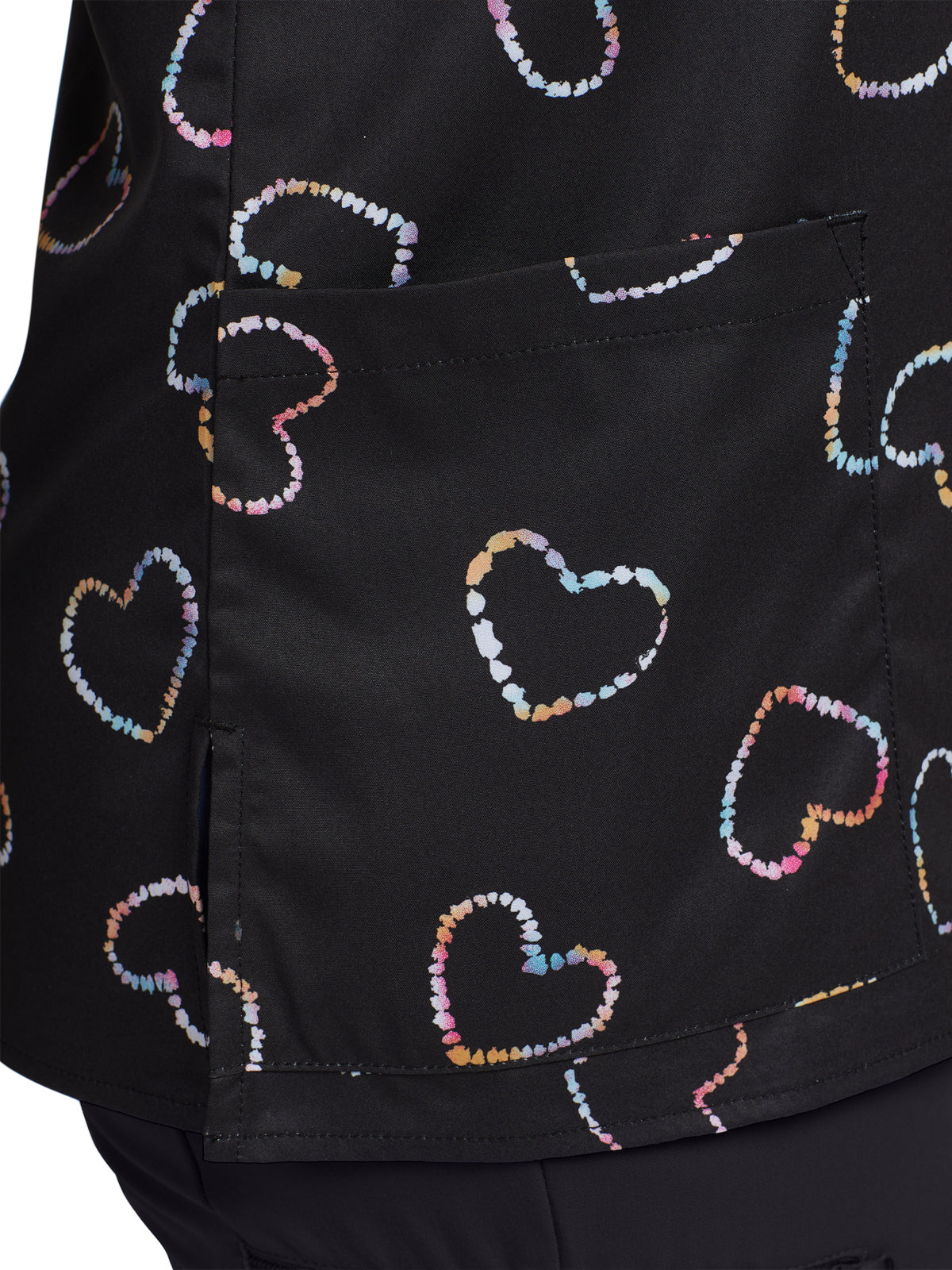 Women's 3-Pocket V-Neck Printed Top - 618 - Tie-Dye Hearts