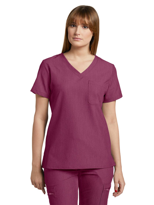 Women's 1-Pocket Tuckable V-Neck Top - 794 - Raspberry Coulis
