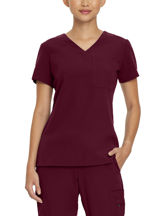 Women's 1-Pocket Tuckable V-Neck Top - 794 - Wine (Burgundy)