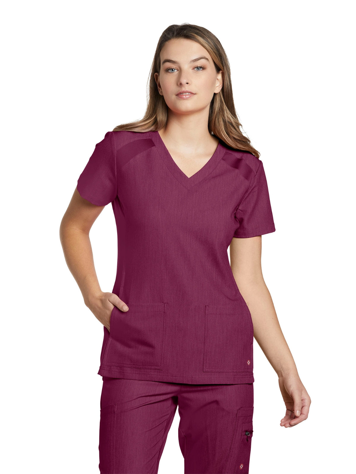 Women's 4-Pocket V-Neck Top - 950 - Raspberry Coulis