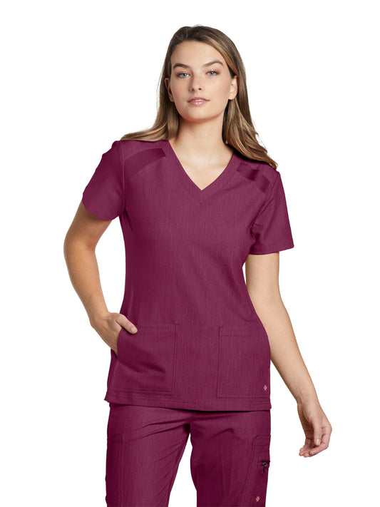 Women's 4-Pocket V-Neck Top - 950 - Raspberry Coulis