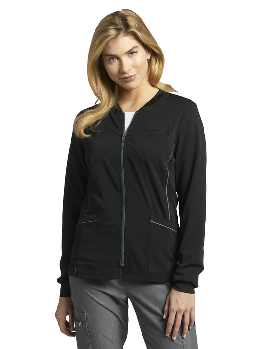 Women's 3-Pocket Crew Neck Warm-Up Jacket - 953 - Black