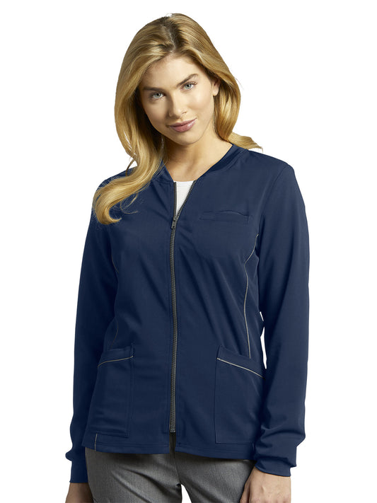 Women's 3-Pocket Crew Neck Warm-Up Jacket - 953 - Navy