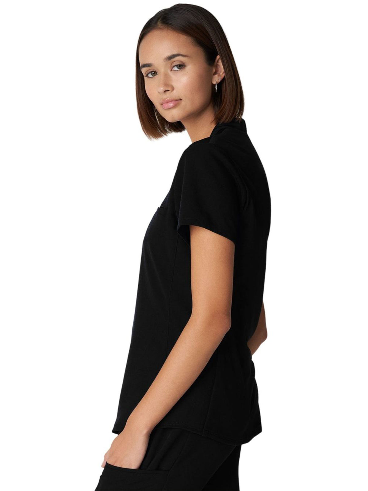 Women's 2-Pocket Wrinkle Resistant V-Neck Top - WT110 - Black