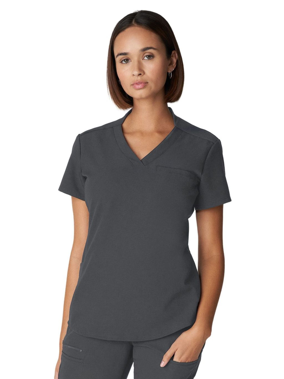 Women's 2-Pocket Wrinkle Resistant V-Neck Top - WT110 - Dark Pewter